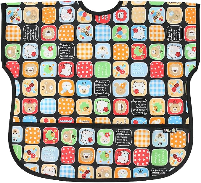 Short Sleeve Waterproof Bib for Toddlers – Feeding Apron for Mealtime, by Plie