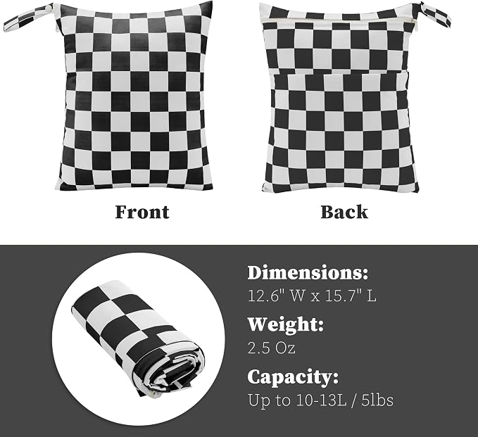 Black Checkered Waterproof Wet Dy Diaper Bag - Image 7