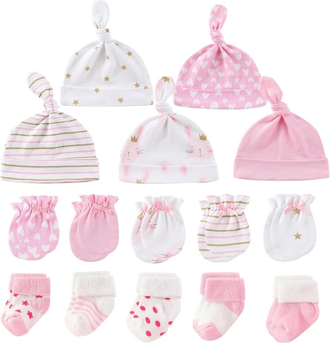 Newborn Baby Boy Girl Caps Mittens Socks Set Cotton Baby Essentials Accessories by MAMIMAKA