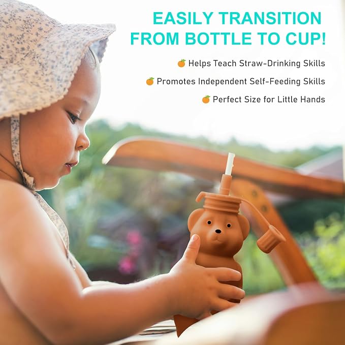 Honey Bear Silicone Straw Cup, Babies Water Drinking Cup, 8-Ounce Therapy Sippy - Image 2