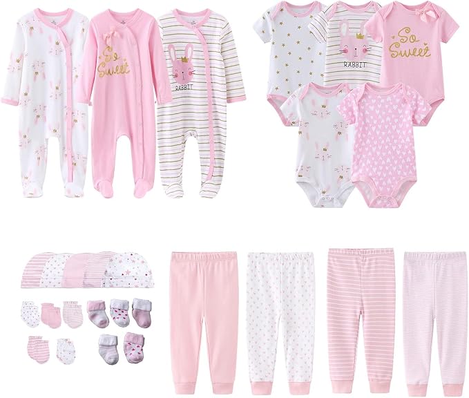Newborn Layette Gift Set 27-Piece Baby Girl Clothes Bodysuits, Pants Essentials by MAMIMAKA