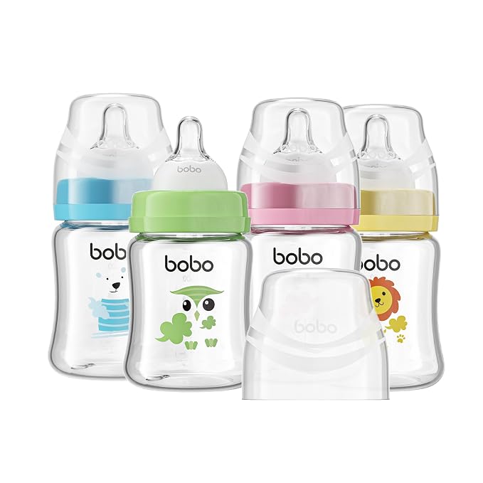 YOHKOH Glass Baby Bottles with Slow Flow Nipple, Newborn Anti-Colic Baby Bottles by Home