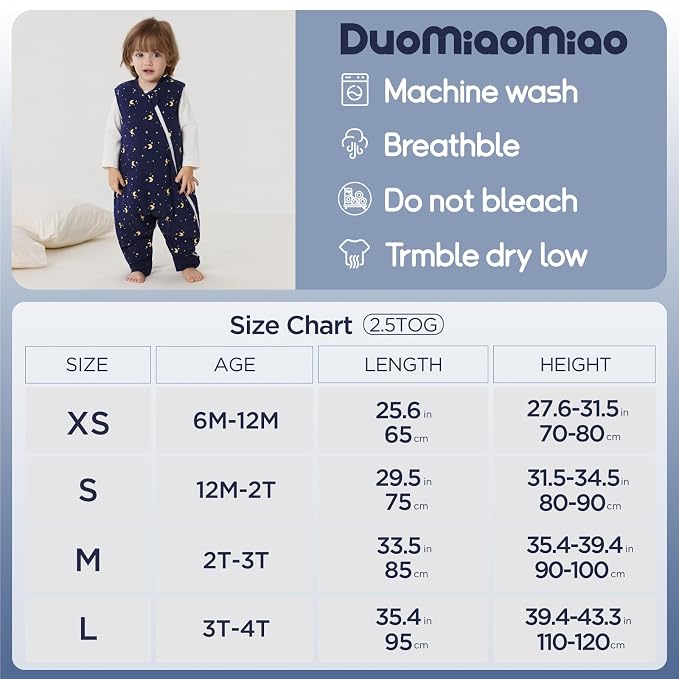 Duomiaomiao 2.5 TOG Toddler Sleep Sack 2-3T Months 100% Cotton Winter Side Open - Image 6