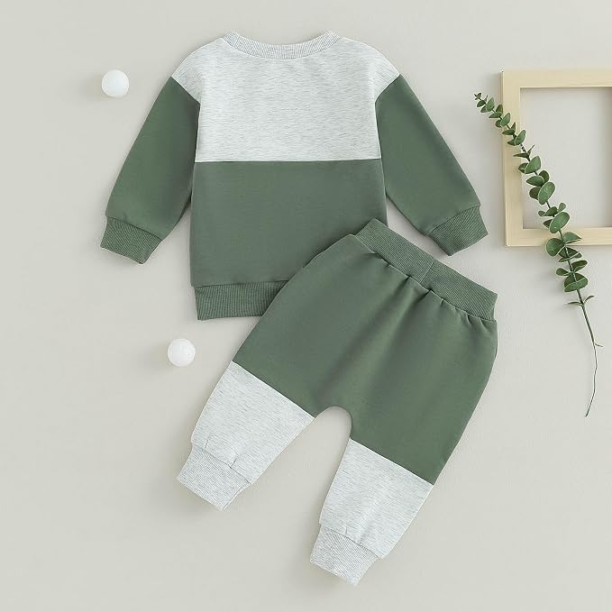 Toddler Baby Boy Fall Clothes Waffle Contrast Color Sweatshirt Pants Sets - Image 4