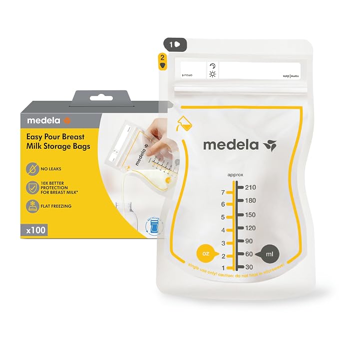 Medela Easy Pour Breastmilk Storage Bags 100 Count 7oz/210ml Disposable by Medela