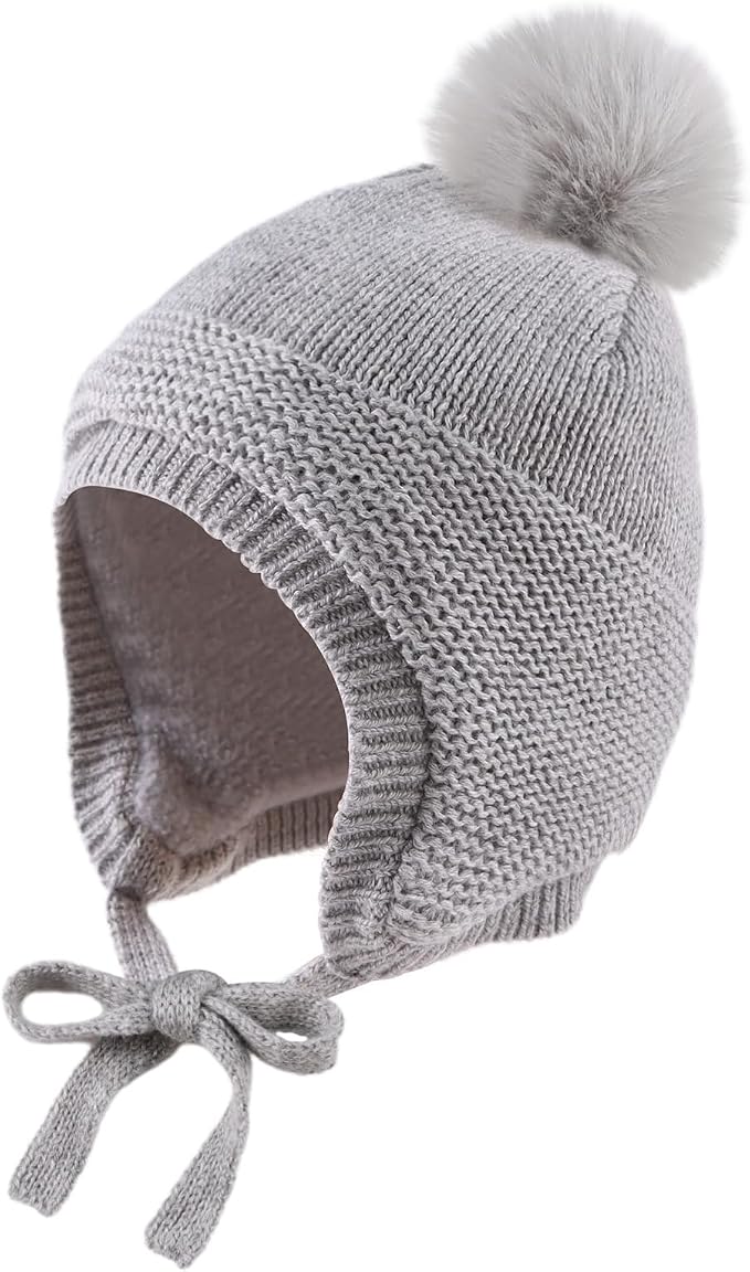 JANGANNSA Basic Winter Baby Boys Beanie Pompom Knitted Girls Hat Kids Earflap by JANGANNSA