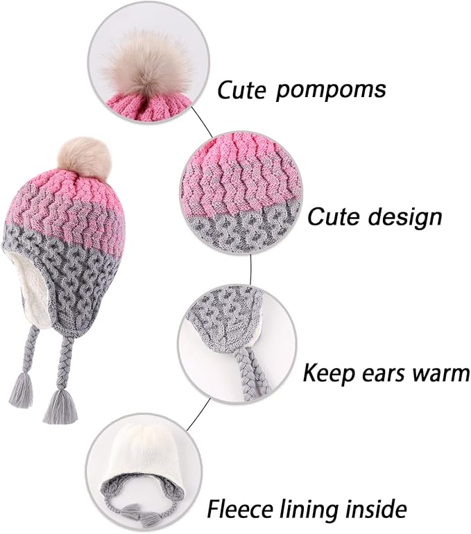 LANGZHEN Toddler Kids Infant Winter Hat, Earflap Knit Warm Cap Fleece Lined - Image 4