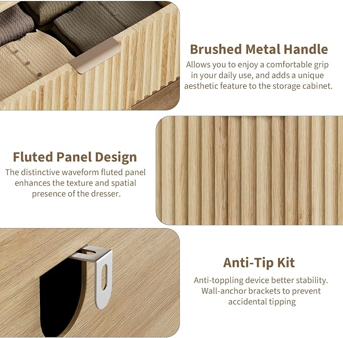 QUW Fluted Dresser for Bedroom - Image 5
