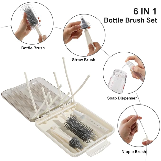 6 in 1 Baby Bottle Brush Set, Bottle Cleaner Brush Kit - Image 3