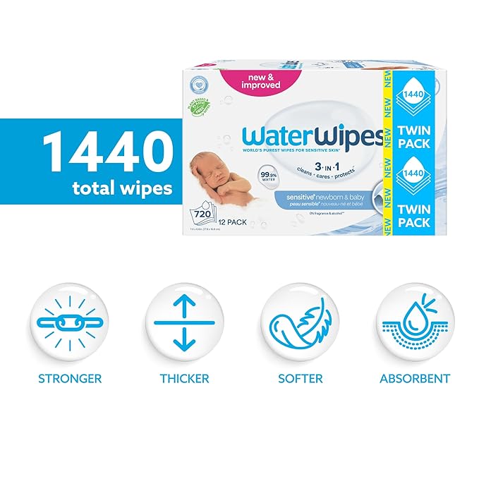 WaterWipes Sensitive+ Newborn & Baby Wipes, 3-In-1 Cleans, 99.9% Water - Image 2
