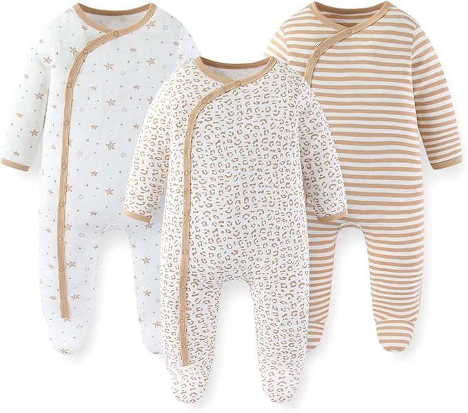 Unisex Baby Boy Girl Footies Rompers Cotton Long Sleeve 3 Pack Infant Jumpsuits by JELYLOVE