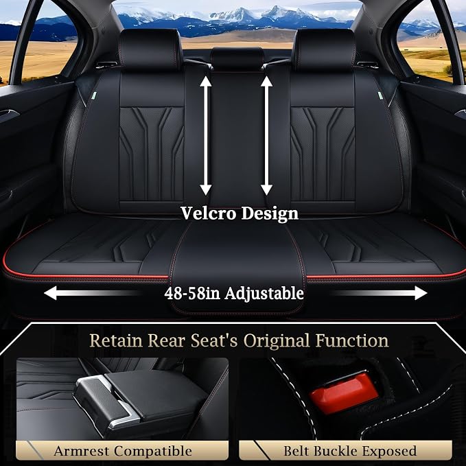 FLORICH Rear Seat Covers Leather Car Seat Covers Waterproof Back Seat Cover - Image 2