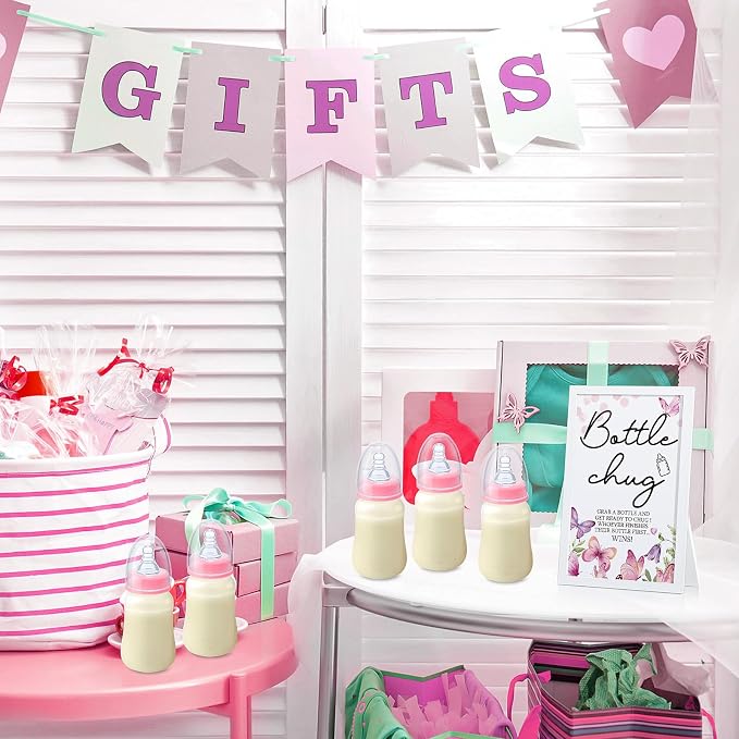 Roowest Bottle Chug Baby Shower Game Favors Including Pink Butterfly Theme - Image 7