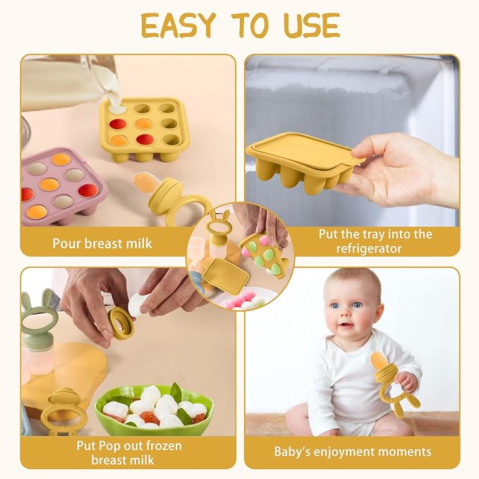 WAJIAYON Baby Breastmilk Popsicle Molds & Baby Fruit Feeder, Baby Food Freezer - Image 4