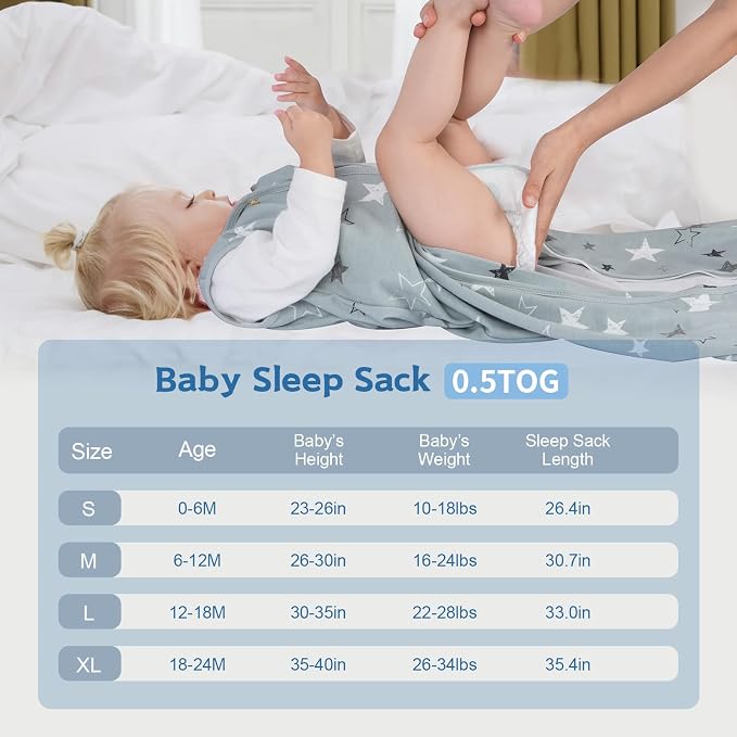 3 Pack Baby Sleep Sack 18-24 Months 100% Cotton TOG 0.5 Baby Sleeping Bag 2-Way - Image 5