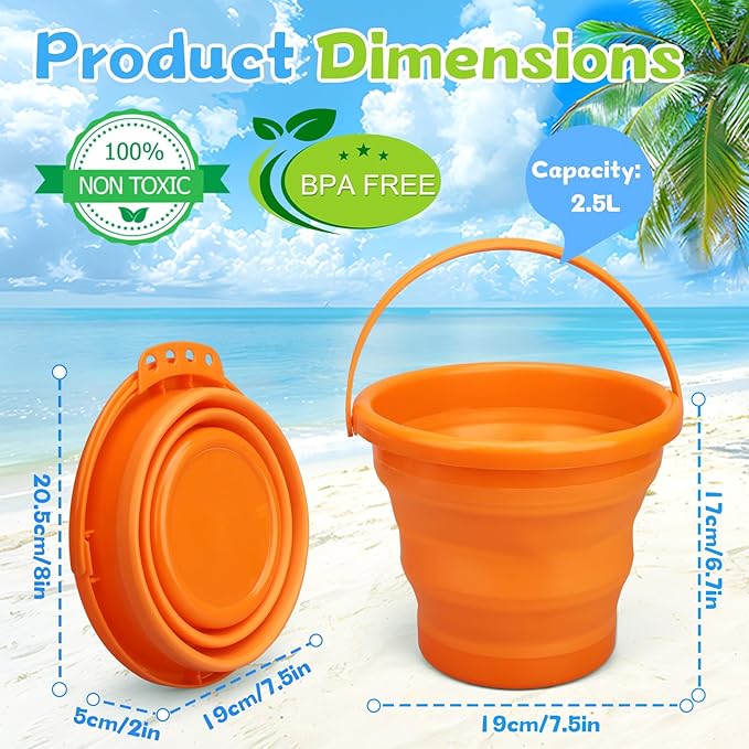 Foldable Beach Sand Toy Bucket for Kids Adults, Jumbo Collapsible Sandbox Bucket - Image 2