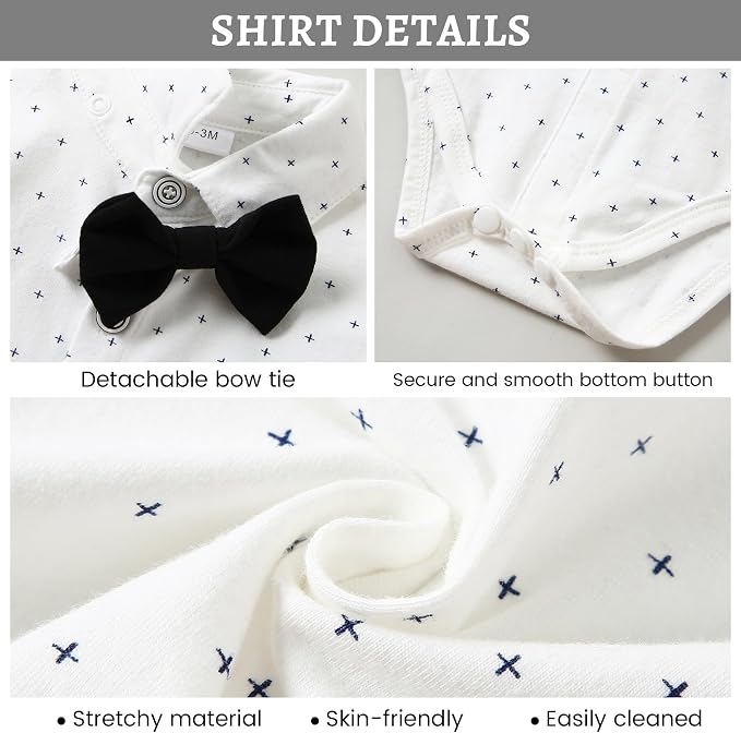 SANMIO Baby Boy Clothes Suits Infant Gentleman Outfit Collared Dress - Image 3