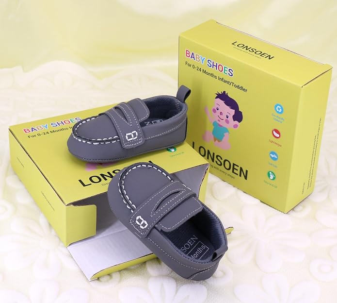 LONSOEN Baby Girls Boys Loafers Prewalker Dress Crib Shoes - Image 2