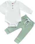 Newborn Baby Boy Girl Clothes Ribbed Knitted Long Sleeve Romper Pants Solid by MABABY