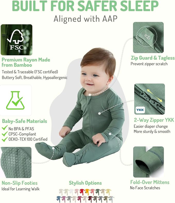 HAPIU Rayon from Bamboo Baby Footed Pajamas, 2 Way Zipper YKK, Footie - Image 2