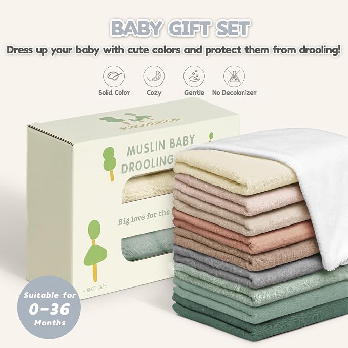 Susurration Muslin Baby Drool Bibs 10Pack Soft Square Adjustable Bandana Bibs - Image 6