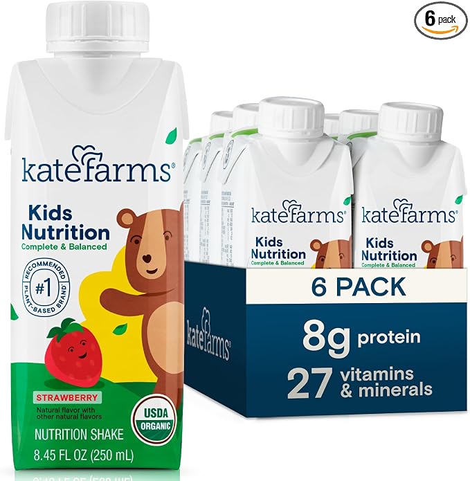KATE FARMS Organic Kids Nutrition Strawberry Shake, 8g Protein, 27 Vitamins and by KateFarms