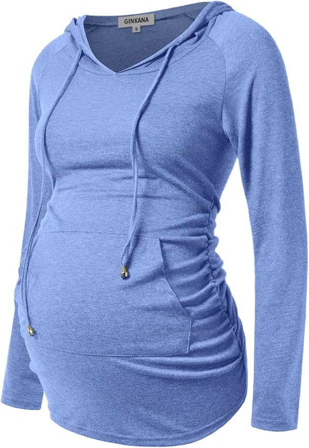 GINKANA Maternity Hoodie Long Sleeves Shirts Casual Maternity Top Pregnancy by GINKANA