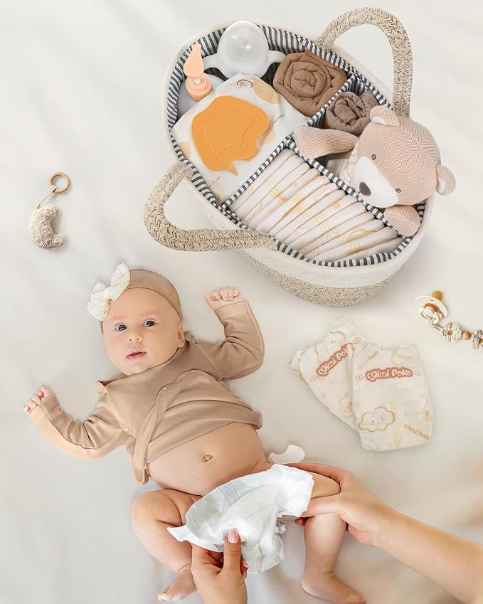 Maliton Diaper Caddy Organizer for Baby, Cotton Rope Baby Gift Basket, Portable - Image 6
