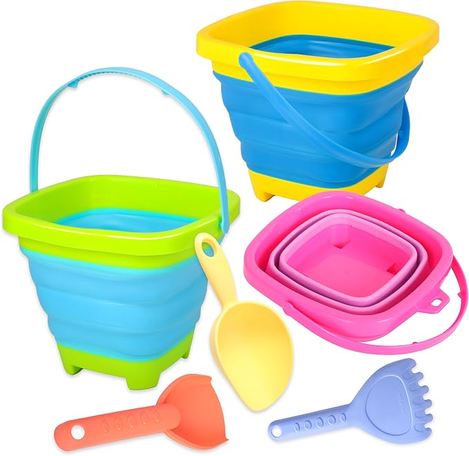 Collapsible Beach Sand Bucket 3 Packs Foldable Buckets Set by XGUNION