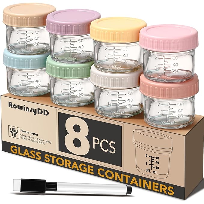 8 Pack Glass Baby Food Storage Containers, 4 oz Leakproof Baby Food Jars by RowinsyDD
