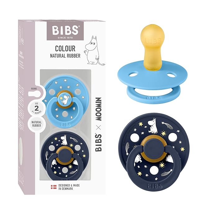 BIBS Colour Moomins Pacifier 2-Pack, BPA Free Pacifier, Round Nipple. Natural by BIBS
