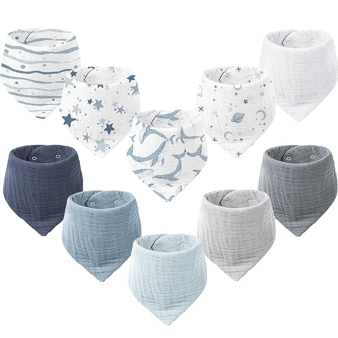 Konssy Muslin Baby Bibs 10 Pack Baby Bandana Drool Bibs 100% Cotton by Konssy