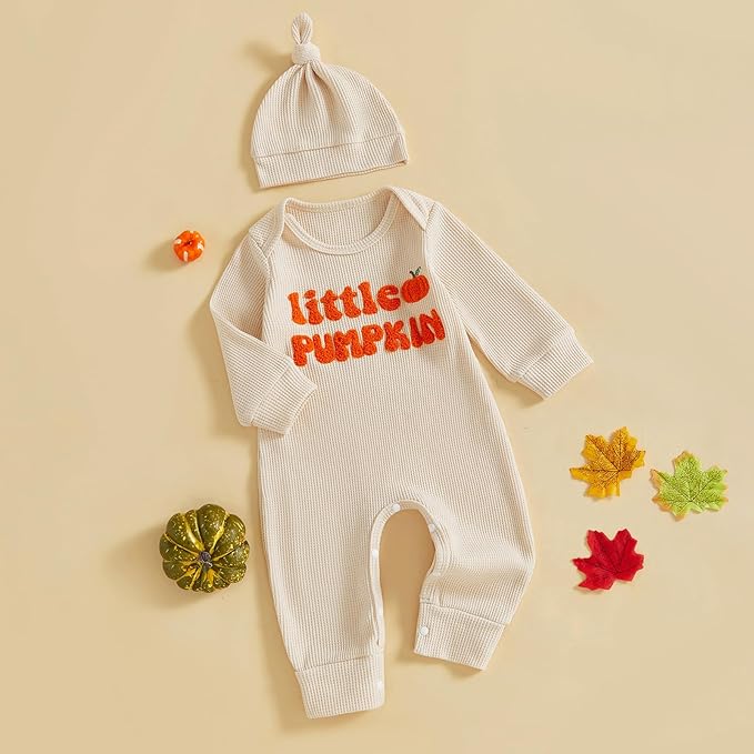 Newborn Infant Baby Boy Halloween Outfit Little Pumpkin Embroidery Romper - Image 5