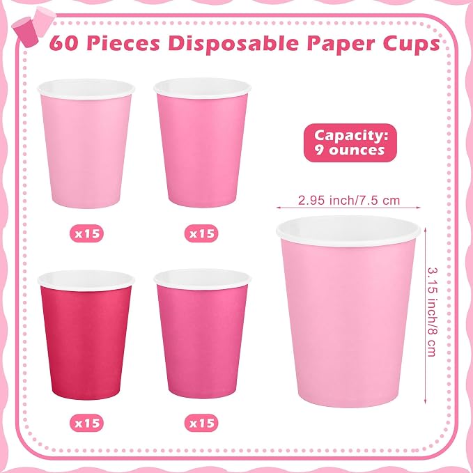 URATOT 60 Pieces 9 Ounce Pink Paper Cups Gradient Color Disposable Coffee Party - Image 2