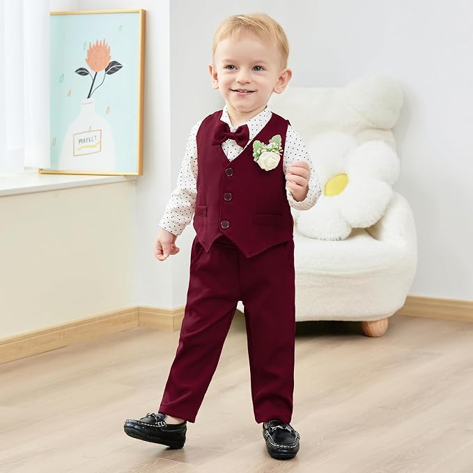 SANMIO Baby Boy Clothes Suits Infant Gentleman Outfit Collared Dress - Image 3