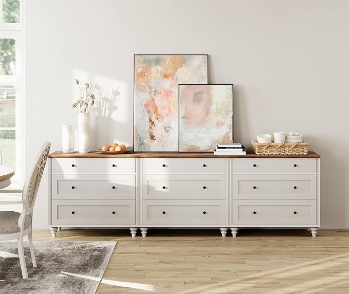 WAMPAT 9 Drawer Dressers for Bedroom, Mid Century Wooden Closet Storage - Image 3