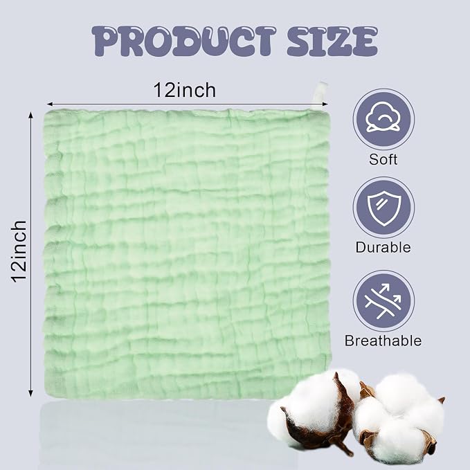 Breling 20 Pcs Baby Muslin Washcloth 12 x 12 Inch 100% Cotton Soft and - Image 2
