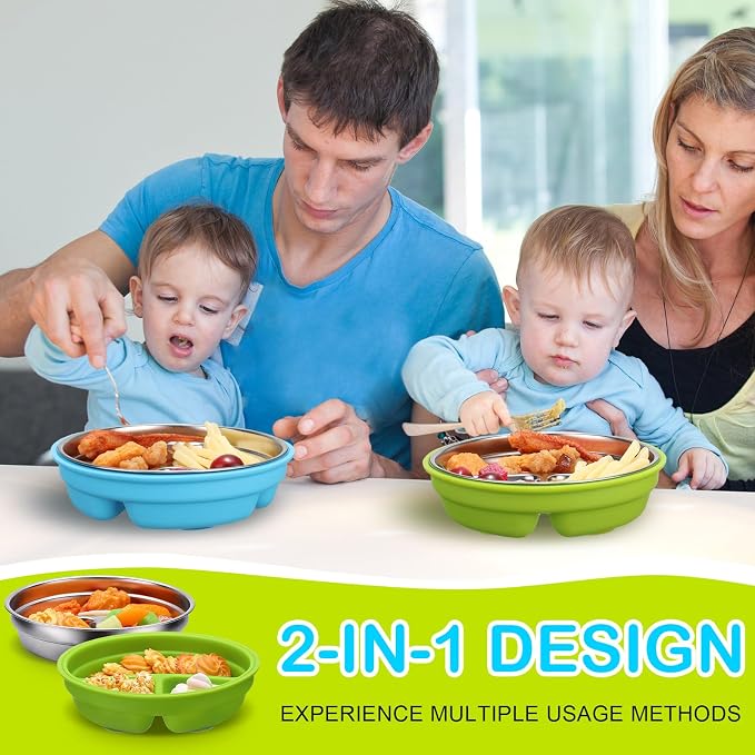 Nuogo 2 Pcs Stainless Steel Baby Suction Plates - Image 2