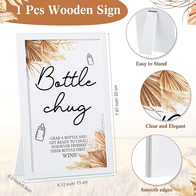 Roowest Bottle Chug Baby Shower Game Favors Including Boho Theme Wooden Sign - Image 2