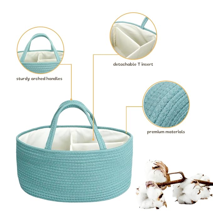 Baby Diaper Caddy Organizer, Large Cotton Rope Nursery Diaper Basket, Changing - Image 3