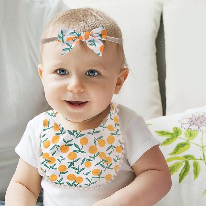 Baby Girls Floral Print Bibs, Reversible Burp Cloth Set - Image 7