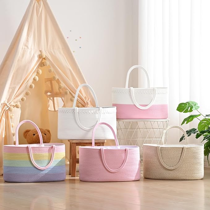 Baby Diaper Caddy Organizer, Cotton Rope Diaper Basket, Baby Basket - Image 6