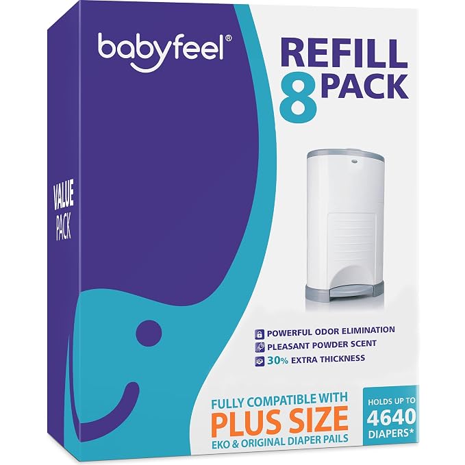 Babyfeel Refills for DEKOR PLUS Diaper Pails, 8 Pack, Exclusive 30% Extra by Babyfeel