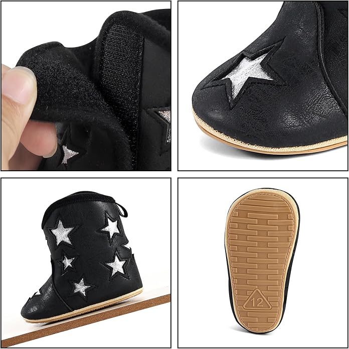 MK MATT KEELY Leather Western Boots Cowboy Bootie Soft Sole Non-Slip Crib Shoes - Image 4