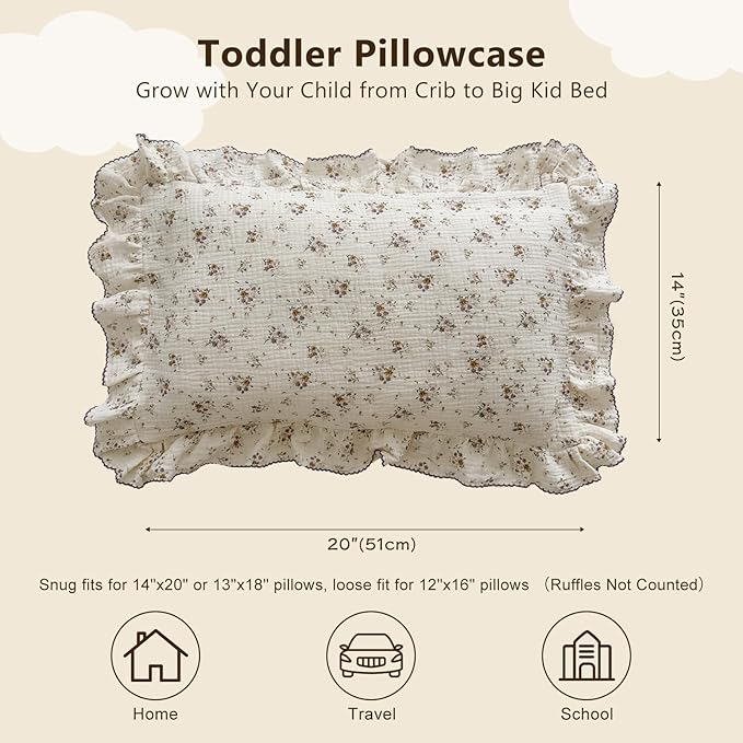 BuLuTu Floral Toddler Pillow Cases Cotton Muslin Cotton Pillowcases - Image 2