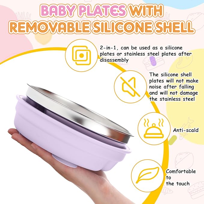 Nuogo 4 Pcs Stainless Steel Baby Suction Plates - Image 6