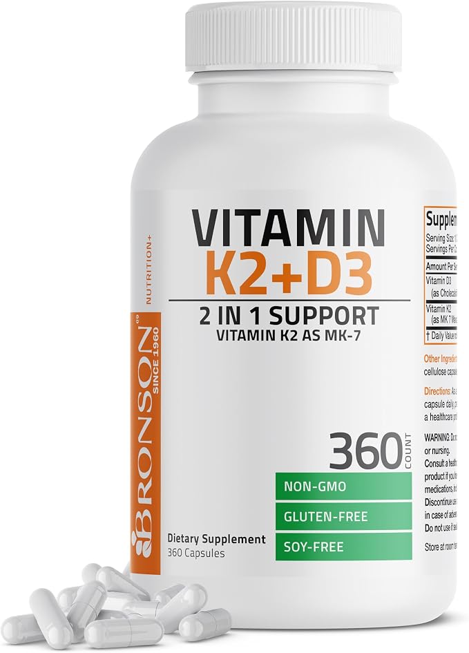 Bronson Vitamin K2 with D3 Supplement Non-GMO Formula 5000 IU Vitamin D3 & 90 by Bronson
