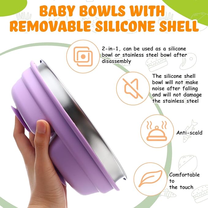 Nuogo 2 Pcs Stainless Steel Baby Suction Plates - Image 3