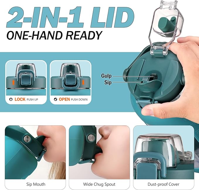 72oz Glass Water Bottle with 2-IN-1 Straw &Chug Lid, Large Motivational Glass - Image 3