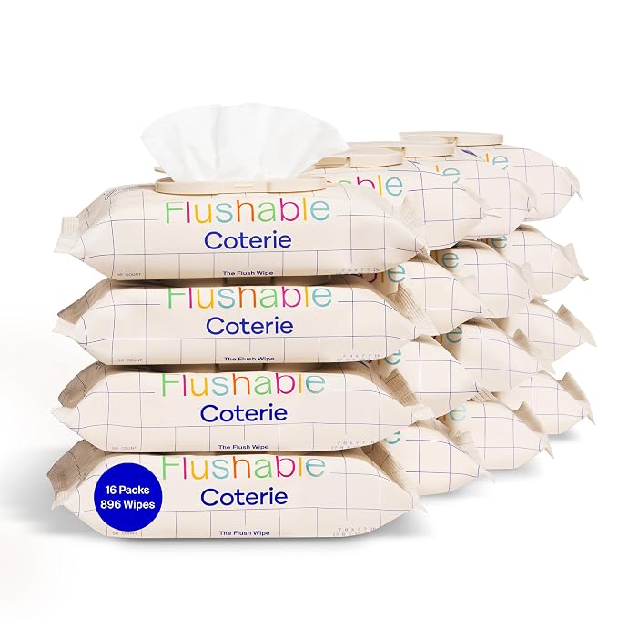 Coterie Flushable Wipes for Sensitive Skin, Hypoallergenic, 99% Water, by Coterie